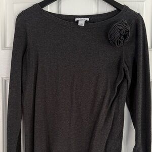 Loft Dark Gray Long Sleeve Top with Floral Detail
